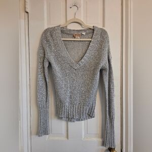 Mudd Silver Gray Sparkly V-Neck Sweater